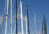 Last-minute high-wire mast checks photo copyright Rich Roberts http://www.UnderTheSunPhotos.com taken at  and featuring the  class