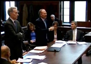 James Kearney (GGYC)(foreground) and Barry Ostrager (SNG) with Jeremy Feigelson (CNEV) seated at the end of the table, at the NYSC Hearing 02 April 2008 photo copyright George Layton taken at  and featuring the  class