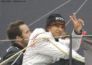 Formula 1 Racing driver Lewis Hamilton on board Hugo Boss photo copyright Steve Arkley http://www.sailshots.co.uk taken at  and featuring the  class
