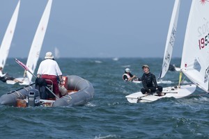 Hanson Elliot (GBR) receives his 3rd yellow flag photo copyright K. Matsumoto 09 Karastsu Radial Worlds taken at  and featuring the  class