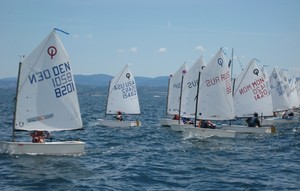 Malcom Lamphere crosses the fleet - European Optimist Championship photo copyright International Optimist Dinghy Association (IODA) http://www.optiworld.org/ taken at  and featuring the  class