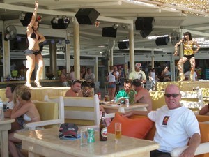 Mark enjoying a beer in 'Paradise' in Mykonos photo copyright Yacht Balvenie taken at  and featuring the  class