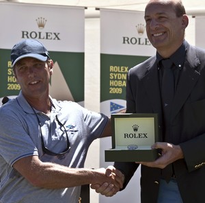 Andrew Saies presented with a Rolex Yacht MAster timepiece by Matteo Mazzanti, Rolex SA Final Prizegiving Ceremony at the Royal Yacht Club of Tasmania photo copyright  Rolex/ Kurt Arrigo http://www.regattanews.com taken at  and featuring the  class