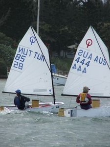 Mohamed Raouf Ben Naceur (Tunisia 85) and Milly Bennett (Australia 444) - African Optimist Championship photo copyright RSA Optimist Team http://optimist.co.za/ocra/regattas.php taken at  and featuring the  class