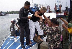 Mr Bean Lindy Robertson being helped ashore after the incident photo copyright SW taken at  and featuring the  class