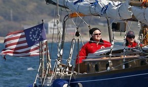 Sen. Edward M. Kennedy, and his wife, Victoria, right, sits at the helm of their sailboat ``Mya``. photo copyright SW taken at  and featuring the  class