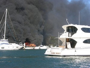 Newport Anchorage fire. Photo David Bray photo copyright NSW Maritime taken at  and featuring the  class