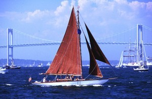 The 52 foot Lark from Mass. is in front of the Newport Bridge, July 2, 2000 during Tall Ships Newport Salute 2000. A successful gaft-rigged  cutter in classic yacht regattas and antique boat shows. photo copyright SW taken at  and featuring the  class