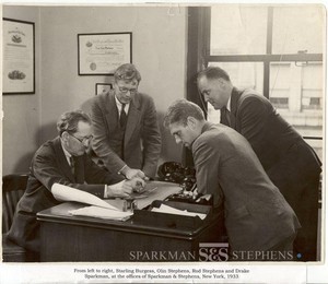 At the Sparkman & Stephens office left sitting Starling Burgess, Olin Stephens, Drake Sparkman and Rod Stephens duirng the design stages of the J-class Ranger in 1936/7 photo copyright Sparkman & Stephens http://www.sparkmanstephens.com taken at  and featuring the  class