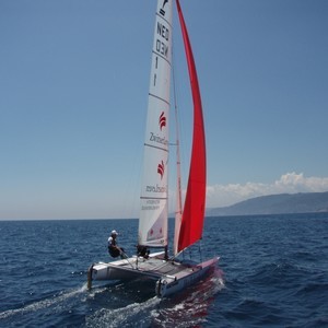 Mitch Booth & Pimm Nieuwenhuis sail testing - - 2008 Qingdao Pre-Olympics photo copyright Team Zwitserleven http://www.teamzwitserleven.nl/ taken at  and featuring the  class