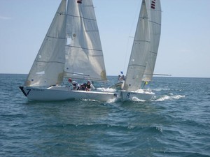 Racing at the US Youth Match Racing camp photo copyright Dave Perry taken at  and featuring the  class
