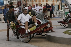 Raja Muda Selangor International Regatta 2008. Penang Trishaw Races. High speed mount... and dismount. photo copyright Guy Nowell http://www.guynowell.com taken at  and featuring the  class