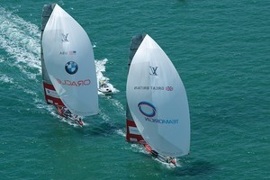  Louis Vuitton Pacific Series, TEAMORIGIN vs BMW Oracle Racing, TEAMORIGIN lead BMW Racing during leg two. photo copyright Ian Roman http://www.ianroman.com taken at  and featuring the  class