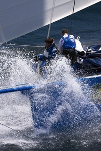 Skandia bow crew getting wet - Start - 2008 Rolex Sydney to Hobart photo copyright  Andrea Francolini Photography http://www.afrancolini.com/ taken at  and featuring the  class