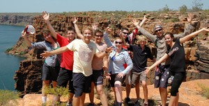 Youth crew at the top of the escarpment looking down at King George River.

Mid Caption: Nine Royal Australian Navy staff and 24 Australian youth crew conduct an eleven day voyage from Darwin to Broome onboard the Sail Training Ship Young Endeavour as part of the ship's circumnavigation of Australia. photo copyright SW taken at  and featuring the  class