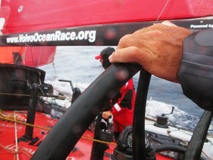 Steady hands at the helm of PUMA&rsquo;s il mostro during Leg 5 from Qingdao, China to Rio de Janeiro, Brazil.
 photo copyright Rick Deppe/PUMA Ocean Racing/Volvo Ocean Race http://www.volvooceanrace.org taken at  and featuring the  class