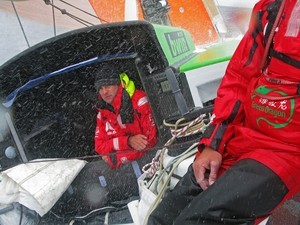 Rough weather and cold temperatures, onboard Green Dragon, on leg 7 from Boston to Galway

 photo copyright Guo Chuan/Green Dragon Racing/Volvo Ocean Race http://www.volvooceanrace.org taken at  and featuring the  class