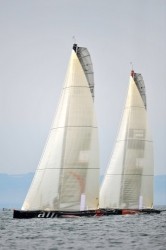 Both Alinghi yachts work up for the first round of the D35 regatta in Geneva photo copyright Schmid Chris/Alinghi www.alinghi.com taken at  and featuring the  class