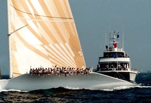 Reading comics was a popular pastime amongst the railmeat during the 1988 America&rsquo;s Cup photo copyright Rich Roberts http://www.UnderTheSunPhotos.com taken at  and featuring the  class