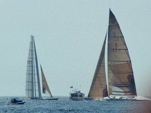 America’s Cup 88 was between the magnificent technology of the largest racing monohull in the world against a catamaran. The outcome was inevitable. photo copyright Rich Roberts http://www.UnderTheSunPhotos.com taken at  and featuring the  class