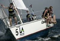 Maine Maritime charging upwind to a one-point win photo copyright Jim Holdaway /Port of L.A. taken at  and featuring the  class