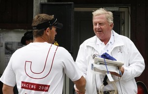 Race 2 winner Dan Slater congratulated by ISAF President Goran Pettersen - 2009 Finn Gold Cup photo copyright Tosca Zambra httP://www.fotozambra.it taken at  and featuring the  class