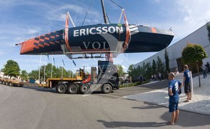Ericsson Racing Team transporting the Ericsson 4 from the boatyard in Kista, Stockholm to Frihamnen where it is launched and transported to Saltsjobaden photo copyright  Oskar Kihlborg / Volvo Ocean Race taken at  and featuring the  class