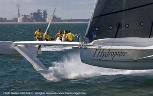 l’Hydroptère has resumed her training for the absolute sailing speed record photo copyright Hydroptere.com http://www.Hydroptere.com taken at  and featuring the  class