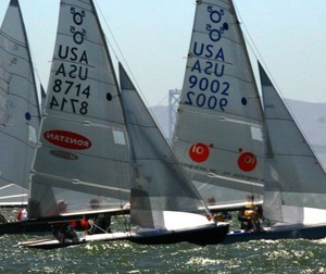 Martin/Nelson (l.) shadow rivals Holt/Smit into the rabbit start line  - 2009 SAP 505 Worlds photo copyright Rich Roberts http://www.UnderTheSunPhotos.com taken at  and featuring the  class