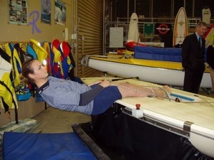 Krystal Weir, former Laser Radial World Champion tests her hiking fitness on the Virtual Sailing Simulator photo copyright Virtual Sailing Pty Ltd http://www.virtualsailing.com.au/ taken at  and featuring the  class