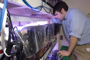 Lead resercher Justin Ries works on CO2 study in WHOI lab. (Tom Kleindinst, Woods Hole Oceanographic Institution) photo copyright Woods Hole Oceanographic Institution (WHOI) http://www.whoi.edu/ taken at  and featuring the  class