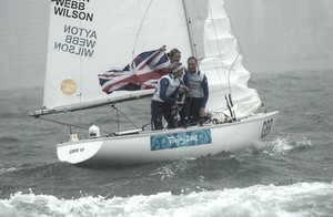 'The British Yngling crew celebrate after winning Gold in Yngling Class - Qingdao Olympic Regatta 2008 photo copyright Guy Nowell http://www.guynowell.com taken at  and featuring the  class