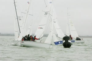 Laser SB3 Mike Budd 3157 leads round the top mark in Race 2 © Eddie Mays - copyright http://www.eddiemays.com