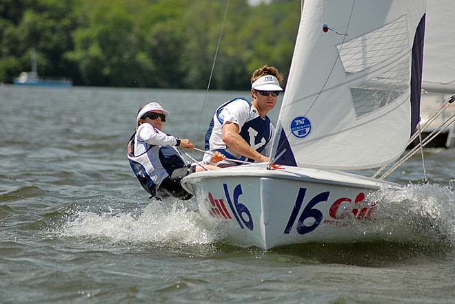 Blair Belling (Newport Beach, Calif.)  crews for Thomas Barrows (St. Thomas, USVI), a graduating senior from Yale University, who has been named the 2010 ICSA College Sailor of the Year. © Glennon Stratton / GTSphotos.com http//www.gtsphotos.com