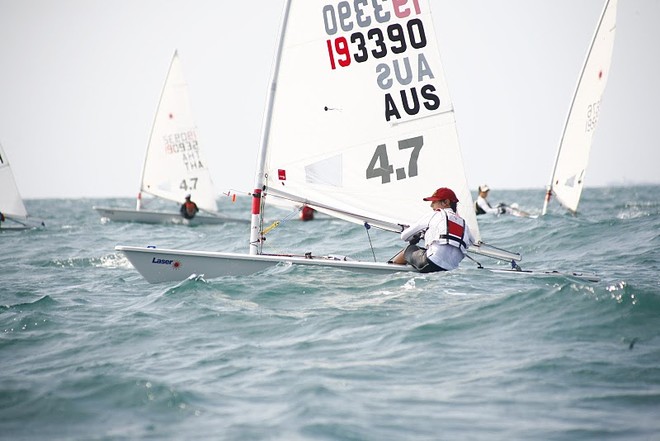 Mark Sperman on his way to a win in Race 6 - Laser 4.7 World Youth Championships, Pattaya Thailand © Royal Varuna Yacht Club .