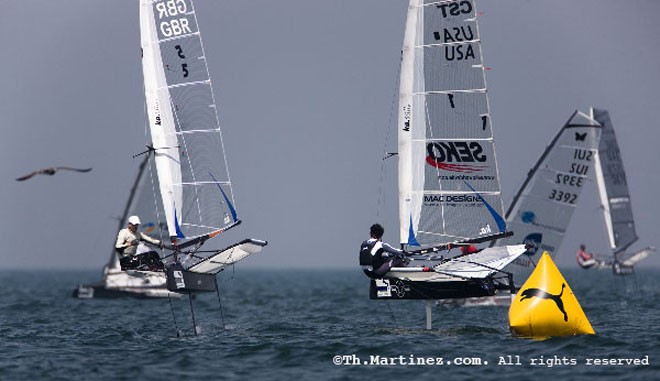 2010 PUMA Moth Worlds Day 3 Race 5. SIMON PAYNE (GBR 5) and BORA GULARI (USA 1) at top mark © Thierry Martinez http://www.thmartinez.com