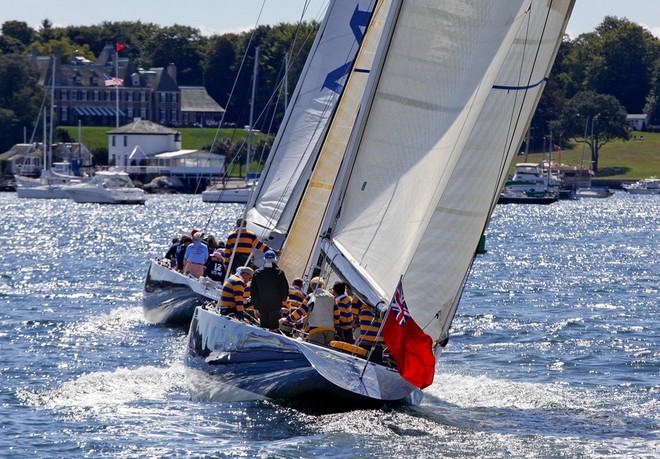 The America’s Cup 12 Metre Era Reunion 2010<br />
presented by Rolex- America II and Victory completing their lap of the Harbor<br />
<br />
<br />
 © Dan Nerney http://www.dannerneyphoto.com