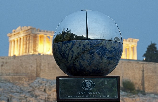 ISAF Rolex World Sailor of the Year marble Trophy, with the Acropolis at the background, Athens, Greece &copy;  Rolex/ Kurt Arrigo http://www.regattanews.com