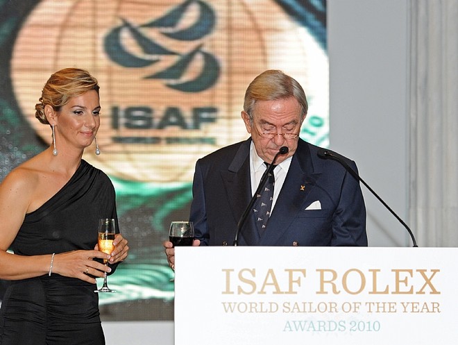 Sofia Bekatorou-Kosmatopoulos (GRE), twice winner of the ISAF Rolex World Sailor of the Year Awards and Richard Simmonds, hosts of the evening &copy;  Rolex/ Kurt Arrigo http://www.regattanews.com