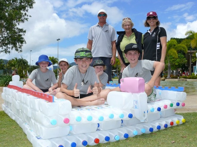 Ian with the Plastic Bottle raft built at the Whitsunday PCYC © Ian Thomson