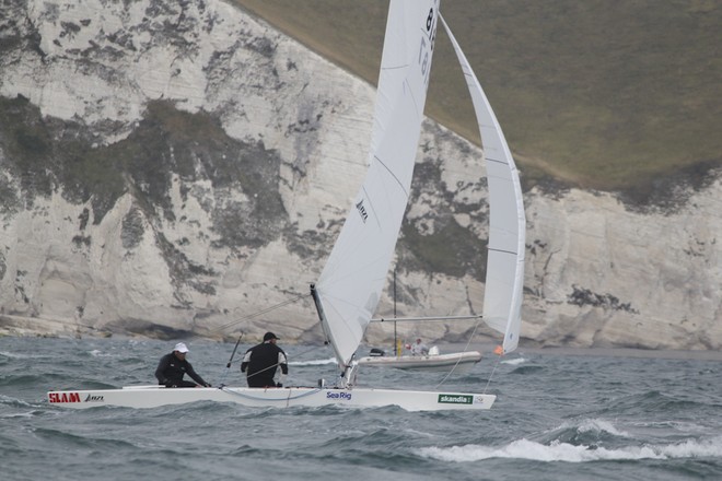 NZL Sailing Team’s Star crew against the white chalk cliffs of Dorset - Skandia Sail For Gold - Day 4 - NZL Sailing Team © Natalie McDowell