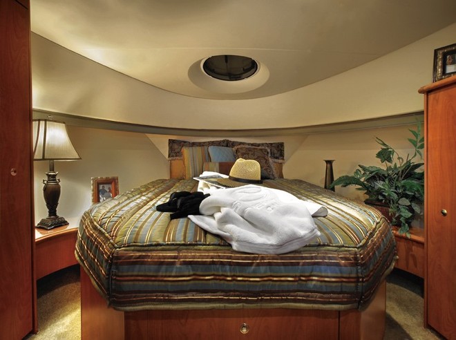 Fit for a master - forward stateroom aboard the Silverton 36 Convertible.  © SW