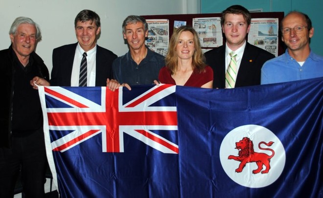 John Hyslop, non-sailing owner of the yacht Whistler, with members of Team Whistler, left to right, DavId Rees, Michael McIntyre, Jacqui Guy, Jory Linscott and Tim Jones at a farewell function at the RYCT ©  Andrea Francolini Photography http://www.afrancolini.com/