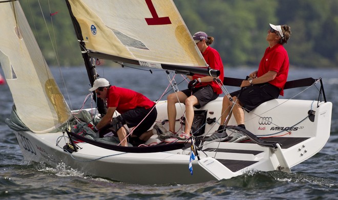 Starnberg, 10/06/10<br />
Audi A1 Melges20 Cup<br />
GER-1  Team Schumann - Jochen Schumann/Dr. J. Laurent Risterucci/Theresa Majer<br />
 © BPlan/Stefano Gattin