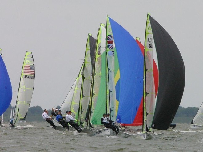 The black spinnaker of Burling and Tuke  - 49er - DeltaLloyd Regatta 2010 © Sander van der Borch http://www.sandervanderborch.com