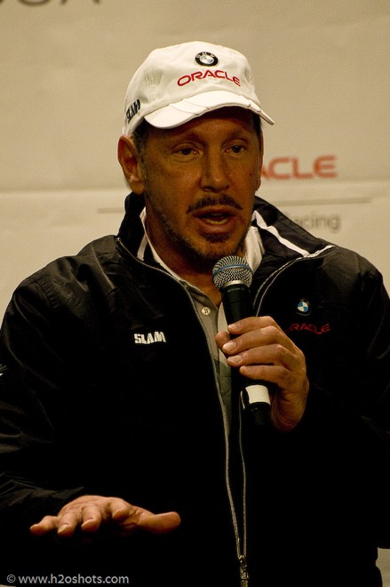 Larry Ellison explains all the reasons to hold the Cup in San Francisco - BMW Oracle AC Victory tour © Erik Simonson/ h2oshots.com