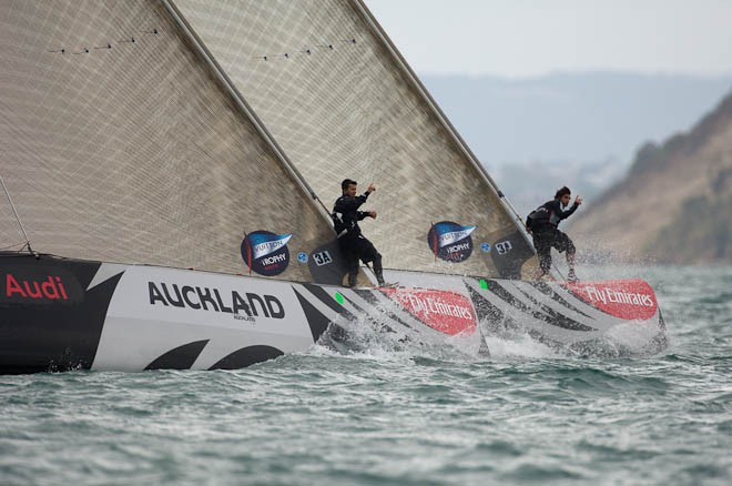 Aleph (FRA)  win the start against Emirates Team New Zealand on day six of the Round Robin of the Louis Vuitton Trophy. Auckland New Zealand. 15/3/2010 &copy; Chris Cameron/ETNZ http://www.chriscameron.co.nz