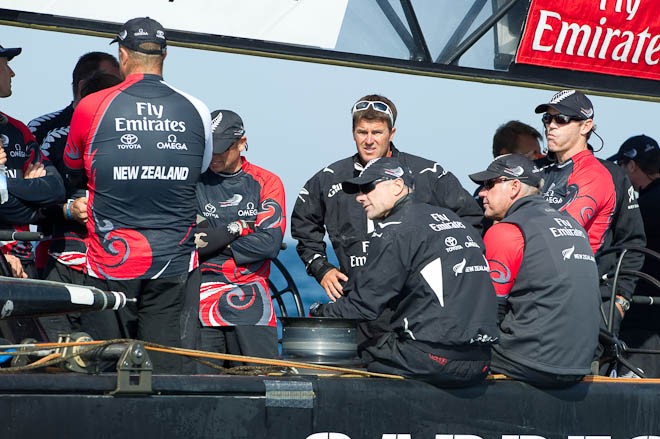 Emirates Team New Zealand are stunned by the umpires call that cost them their race against BMW Oracle racing. Louis Vuitton Trophy, La Maddalena, Sardinia, Italy. 28/5/2010 © Chris Cameron/ETNZ http://www.chriscameron.co.nz