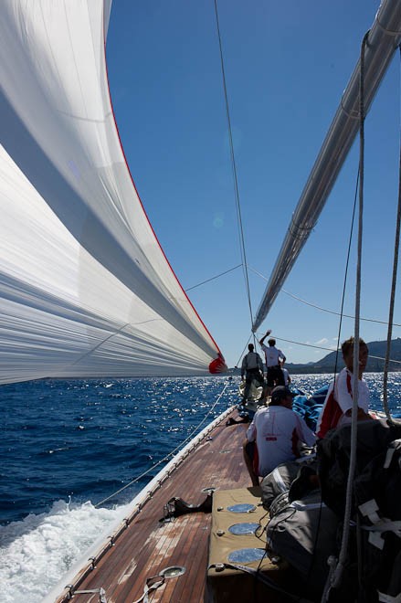 Sailing aboard The J class, Ranger (J5). Final race of the  Rolex Maxi Worlds in Porto Cervo, Sardinia. 11/9/2010 &copy; Chris Cameron www.chriscameron.co.nz