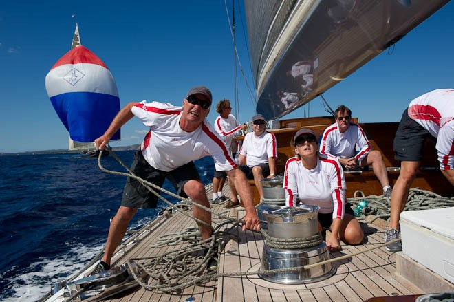 Sailing aboard The J class, Ranger (J5). Final race of the  Rolex Maxi Worlds in Porto Cervo, Sardinia. 11/9/2010 &copy; Chris Cameron www.chriscameron.co.nz